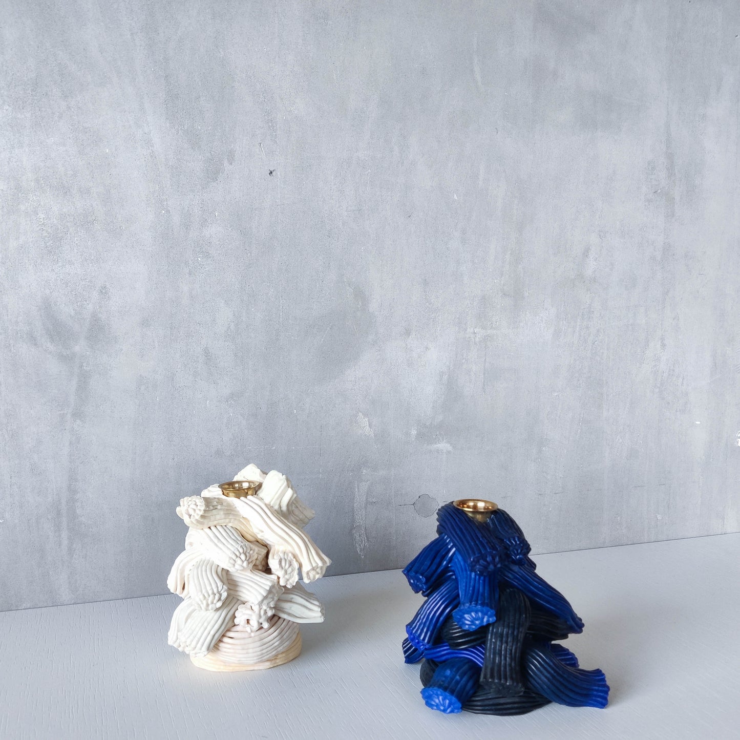 Pair of James Shaw 'Plastic Baroque' recycled plastic sculptural candle holders