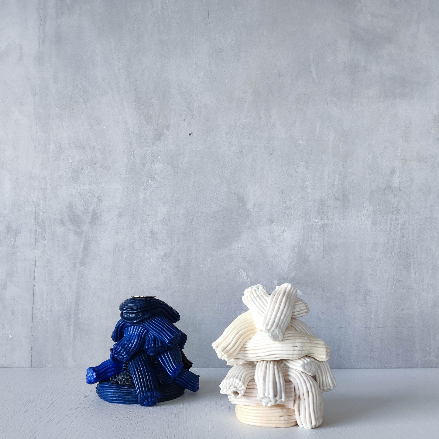 Pair of James Shaw 'Plastic Baroque' recycled plastic sculptural candle holders