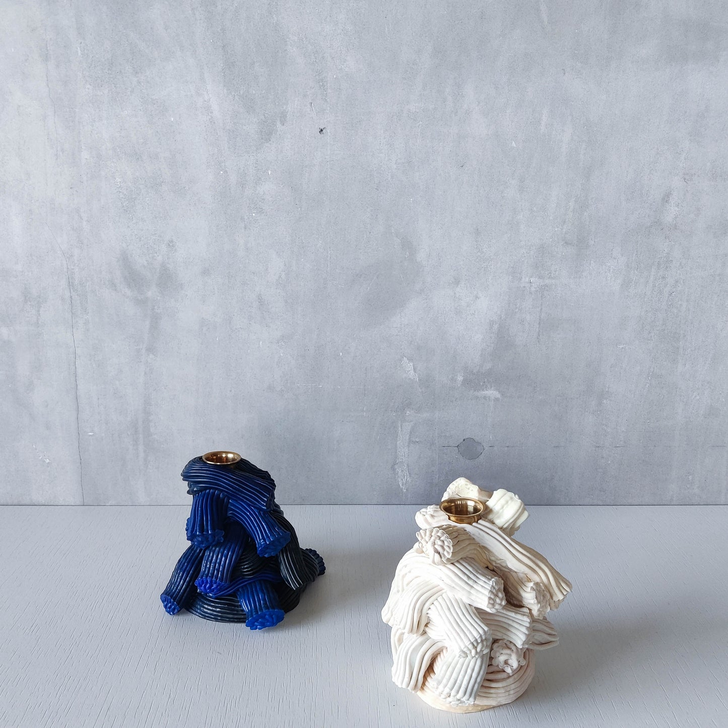 Pair of James Shaw 'Plastic Baroque' recycled plastic sculptural candle holders