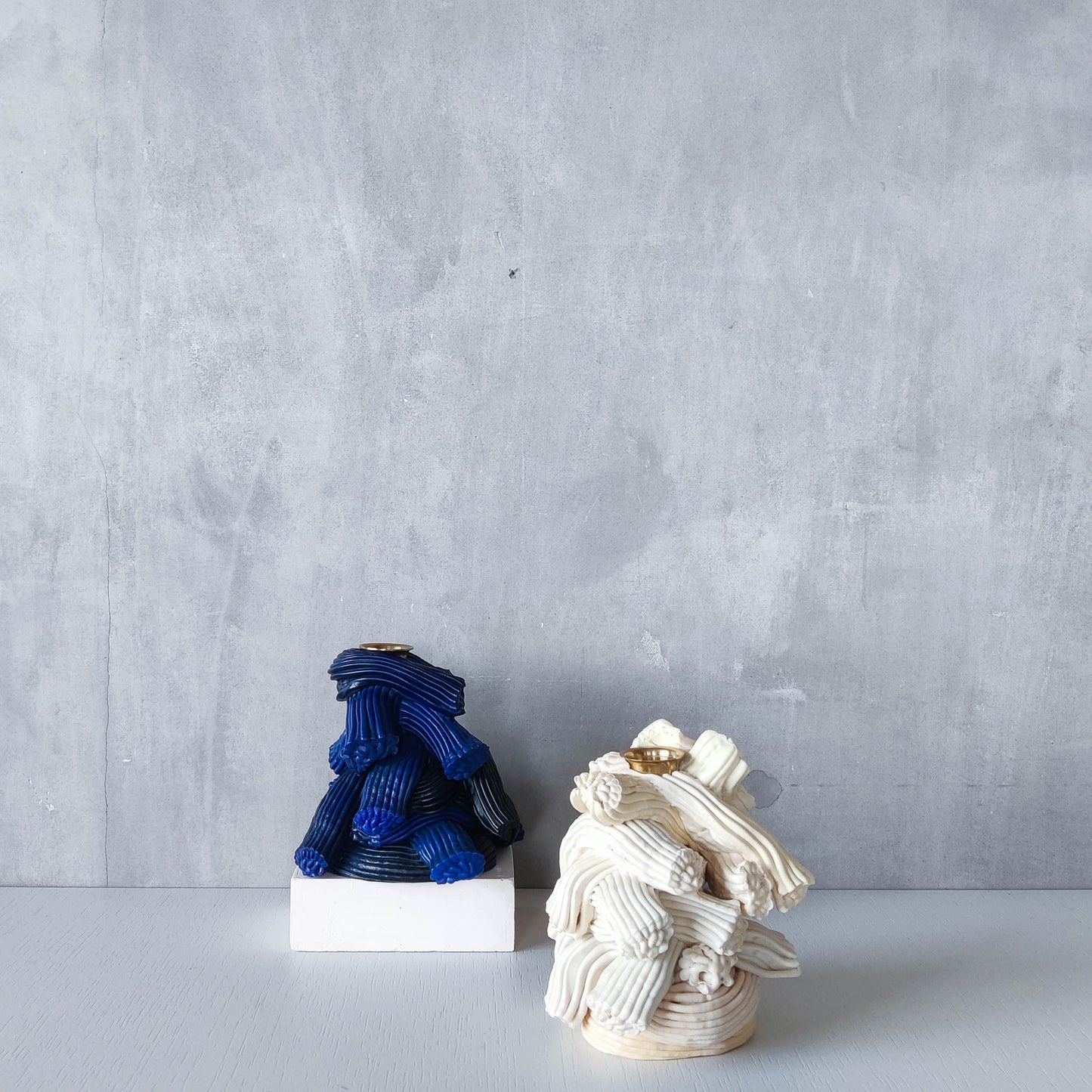 Pair of James Shaw 'Plastic Baroque' recycled plastic sculptural candle holders