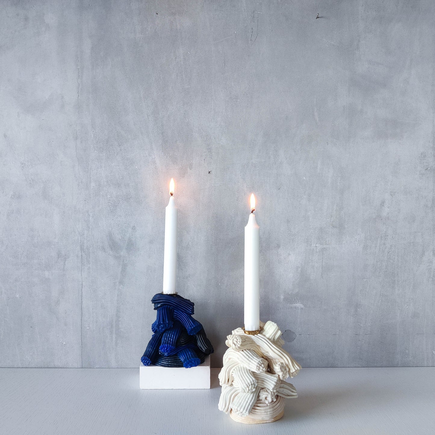 Pair of James Shaw 'Plastic Baroque' recycled plastic sculptural candle holders
