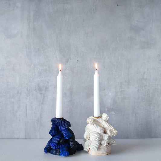 Pair of James Shaw 'Plastic Baroque' recycled plastic sculptural candle holders