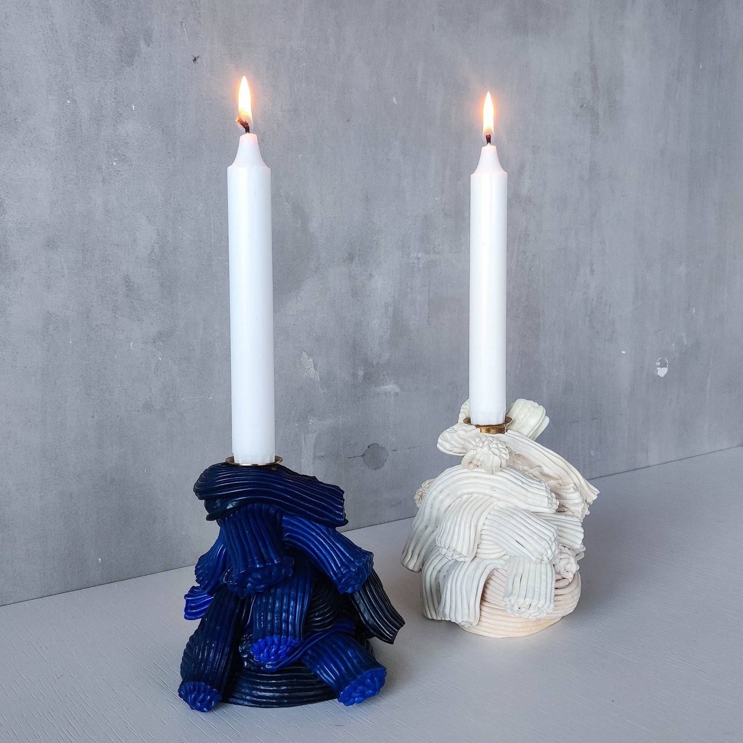 Pair of James Shaw 'Plastic Baroque' recycled plastic sculptural candle holders