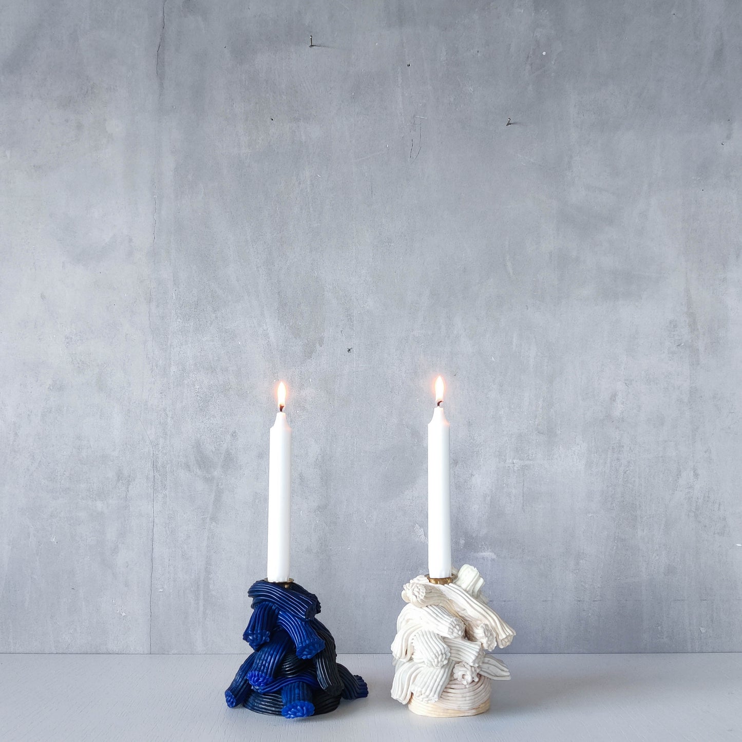 Pair of James Shaw 'Plastic Baroque' recycled plastic sculptural candle holders