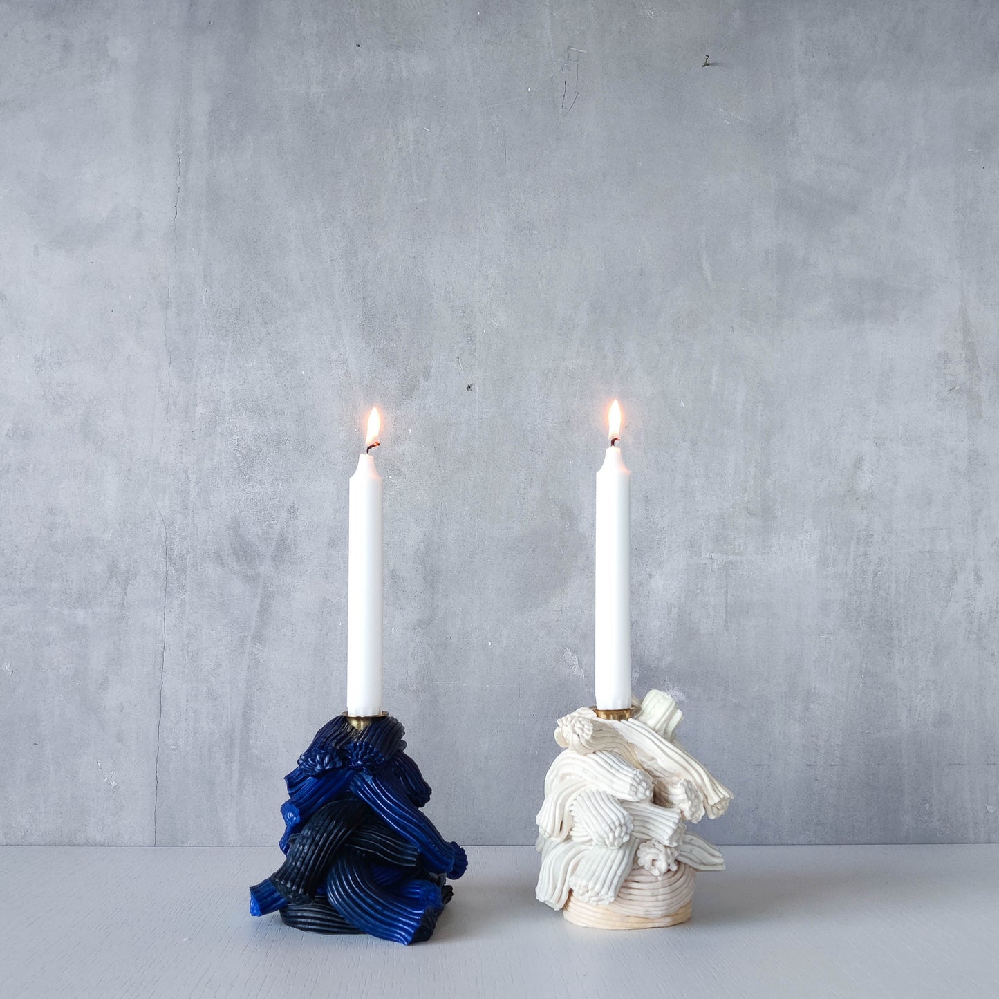 Pair of James Shaw 'Plastic Baroque' recycled plastic sculptural candle holders