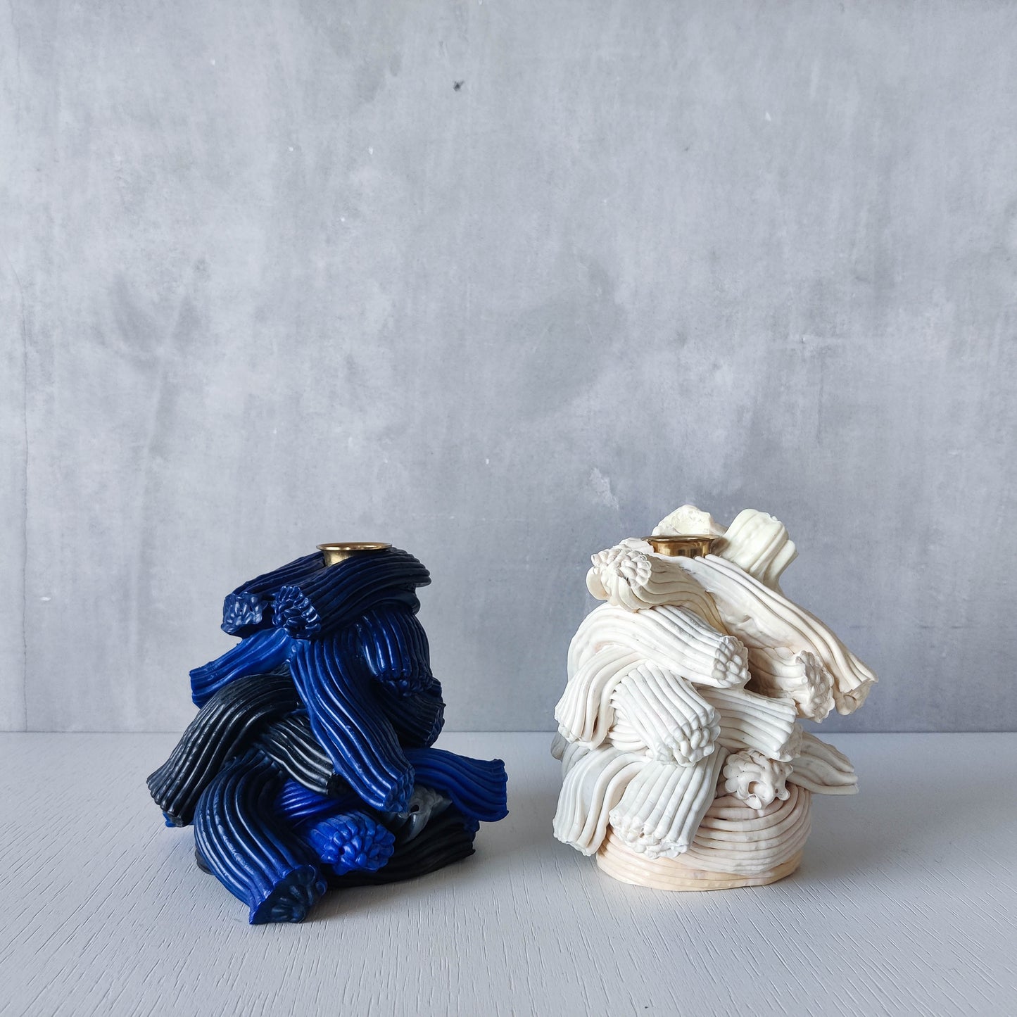 Pair of James Shaw 'Plastic Baroque' recycled plastic sculptural candle holders