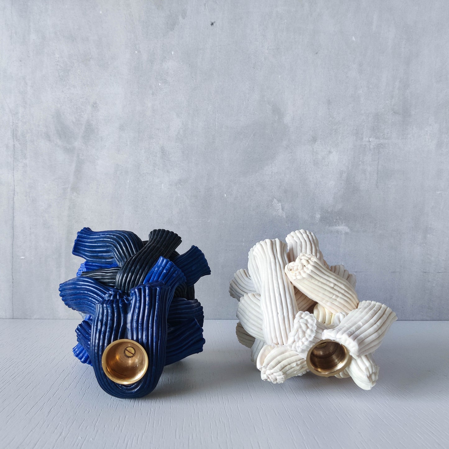 Pair of James Shaw 'Plastic Baroque' recycled plastic sculptural candle holders