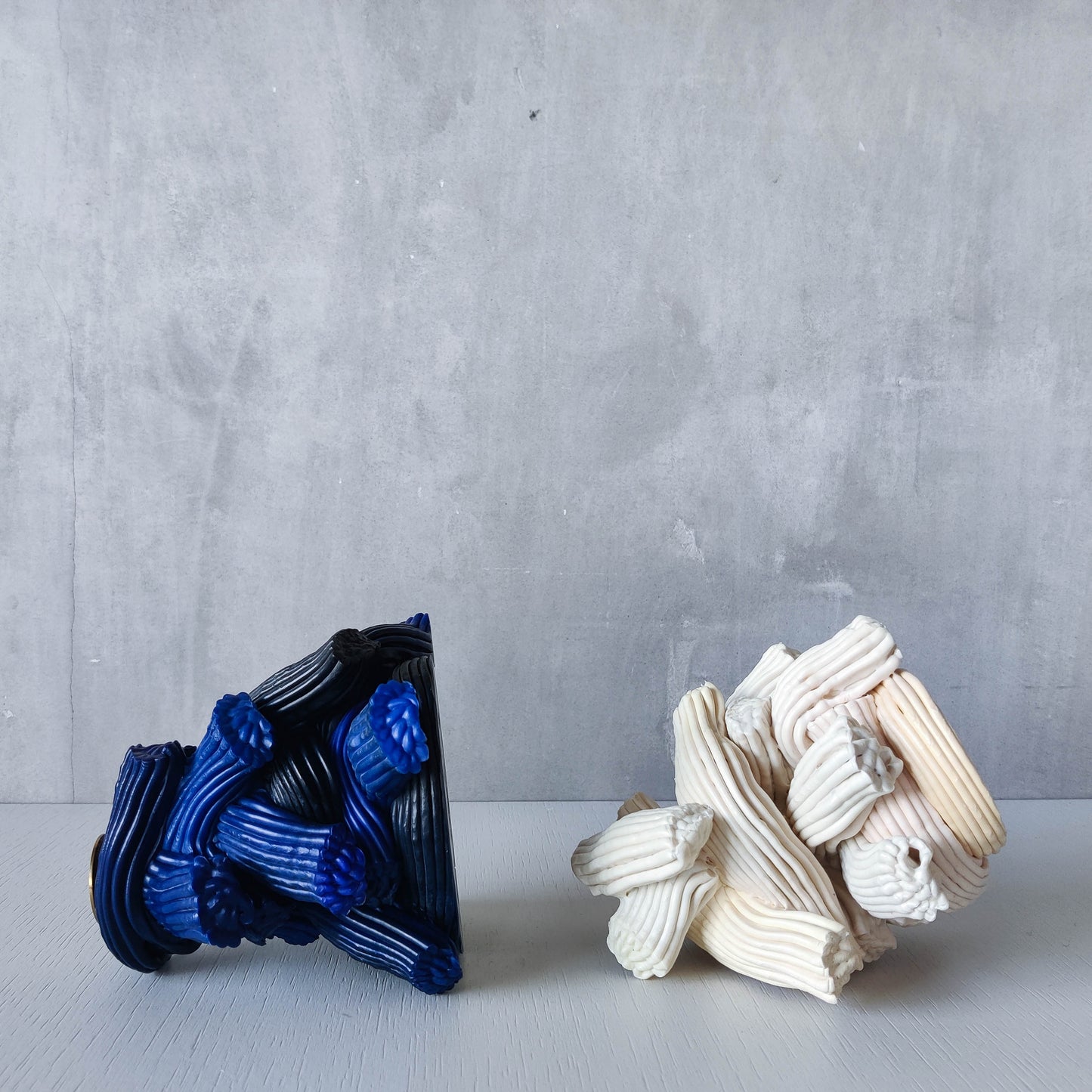 Pair of James Shaw 'Plastic Baroque' recycled plastic sculptural candle holders