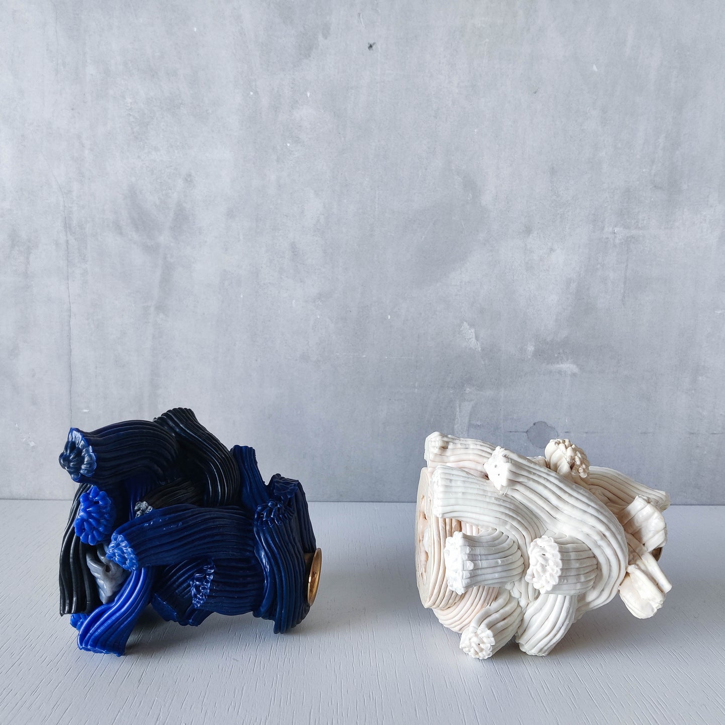 Pair of James Shaw 'Plastic Baroque' recycled plastic sculptural candle holders