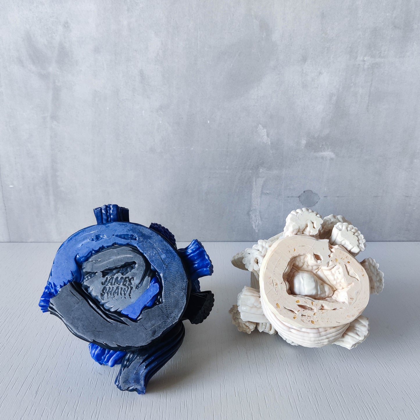 Pair of James Shaw 'Plastic Baroque' recycled plastic sculptural candle holders