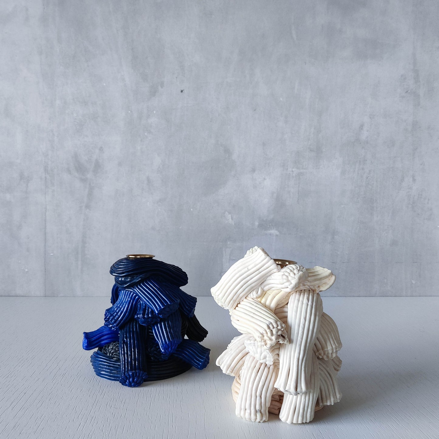 Pair of James Shaw 'Plastic Baroque' recycled plastic sculptural candle holders