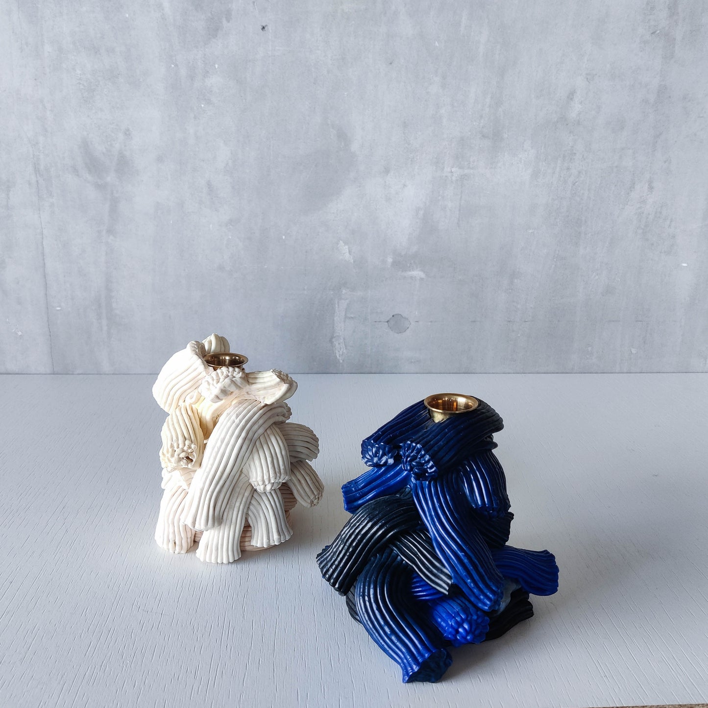 Pair of James Shaw 'Plastic Baroque' recycled plastic sculptural candle holders