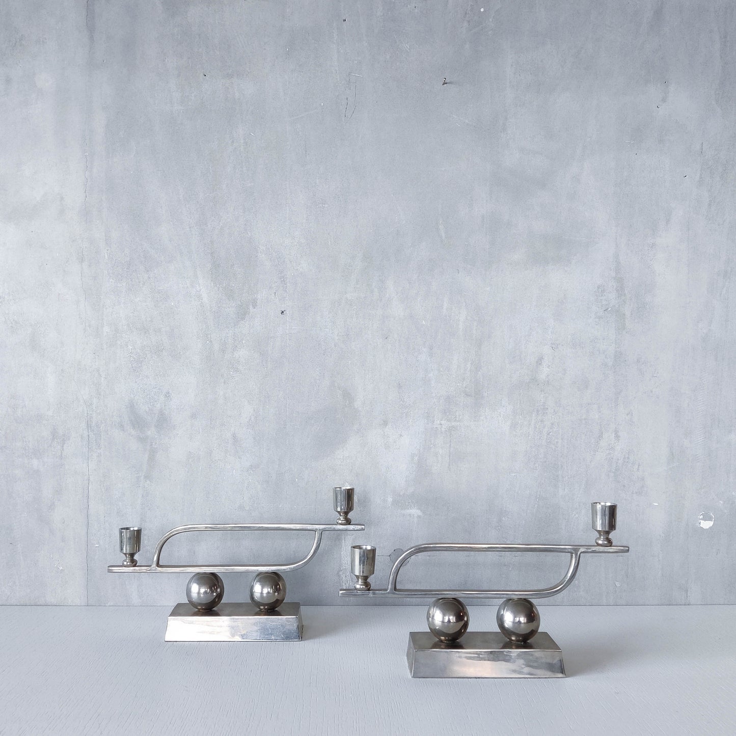 Pair of vintage Art Deco style chrome silver metal candelabras