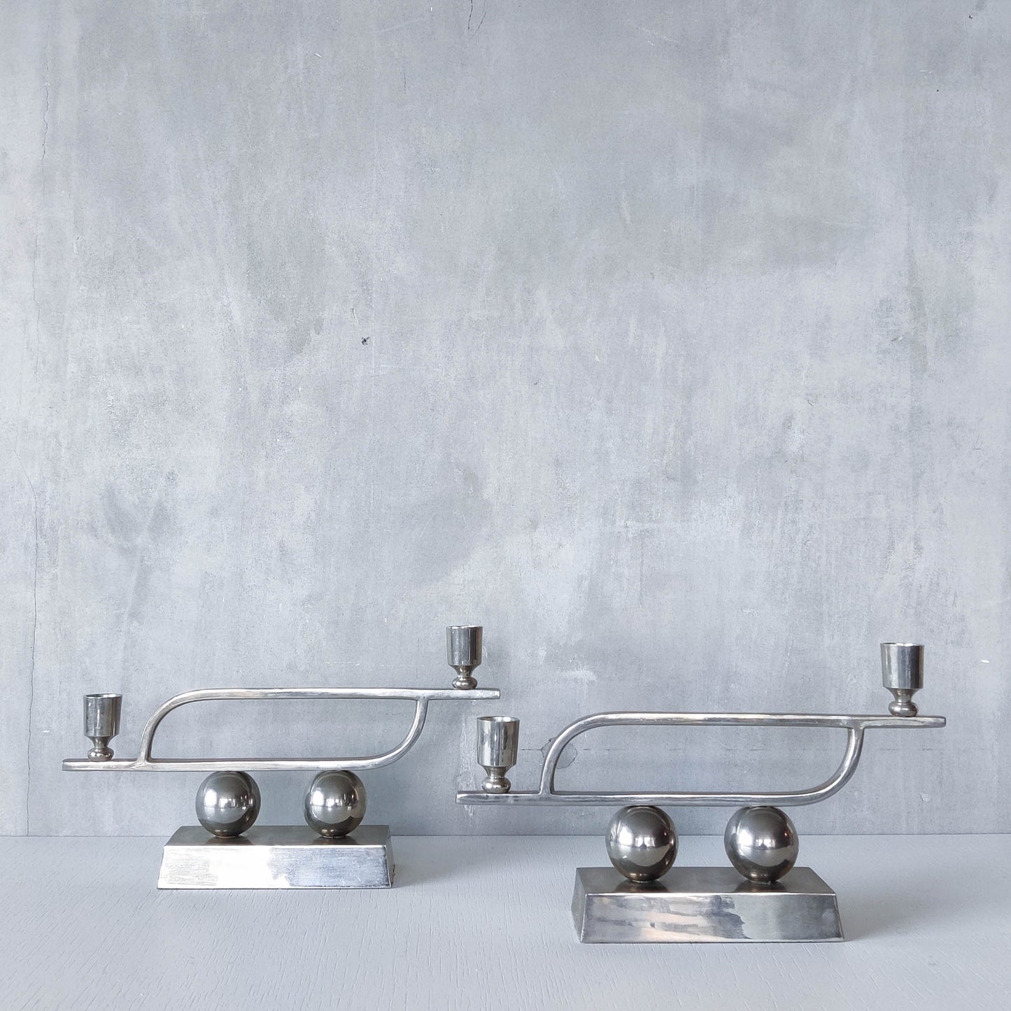 Pair of vintage Art Deco style chrome silver metal candelabras