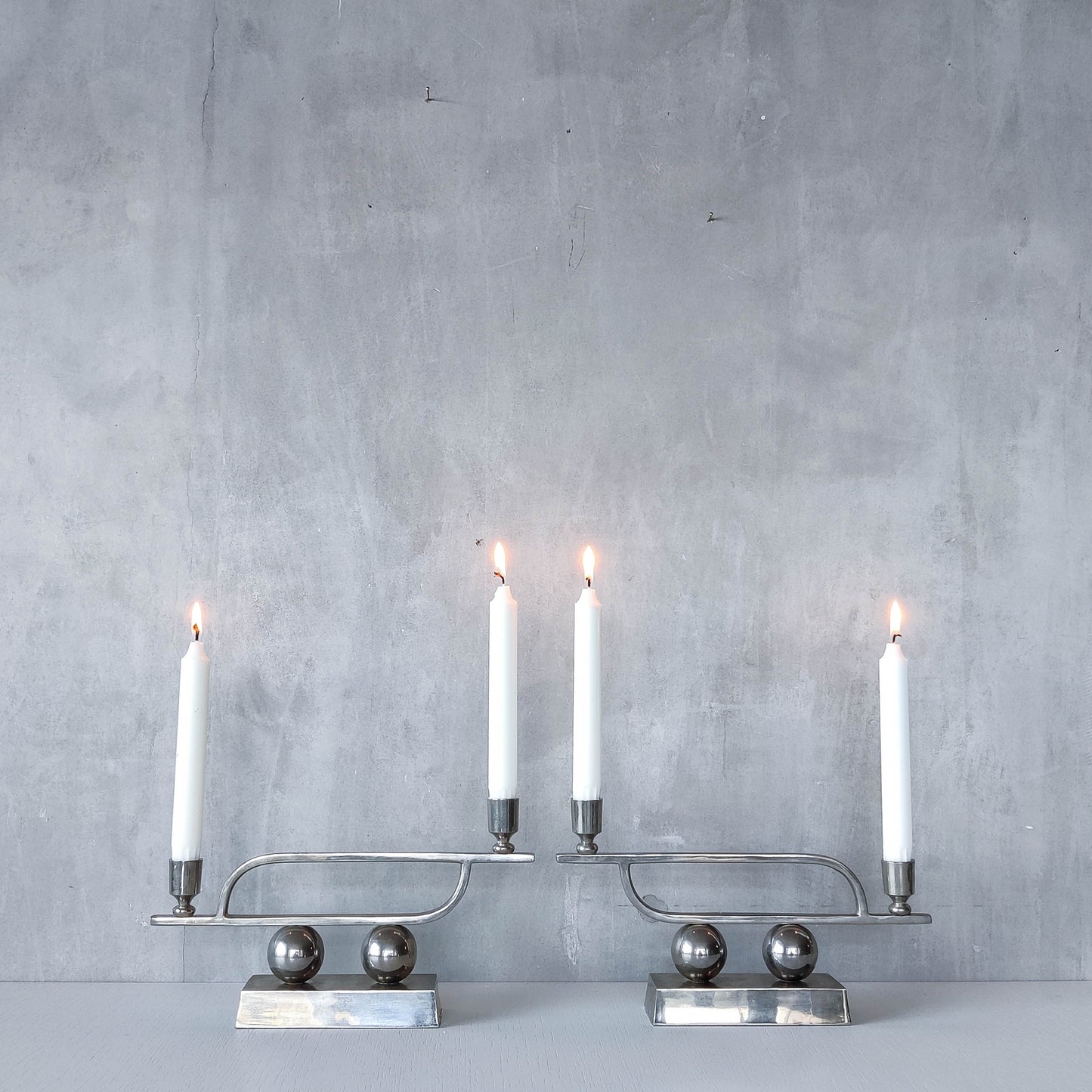 Pair of vintage Art Deco style chrome silver metal candelabras