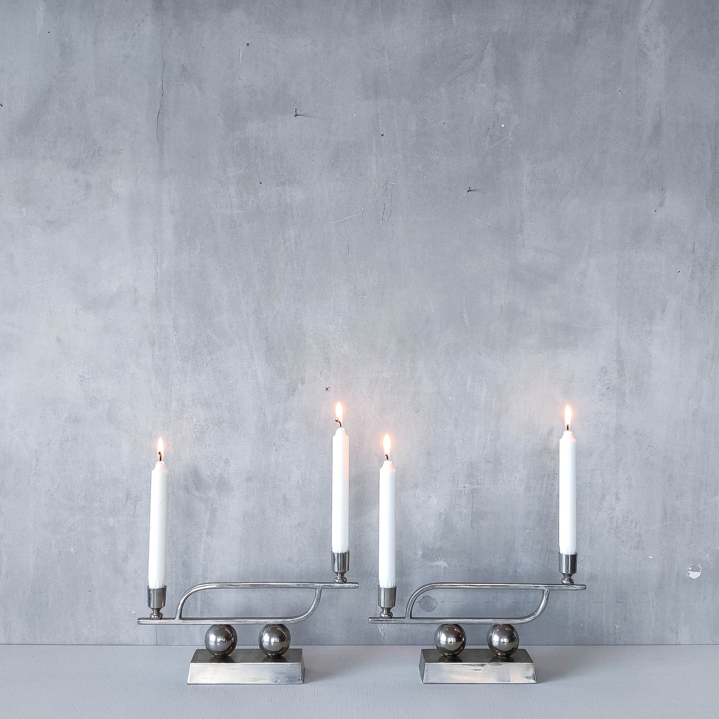 Pair of vintage Art Deco style chrome silver metal candelabras