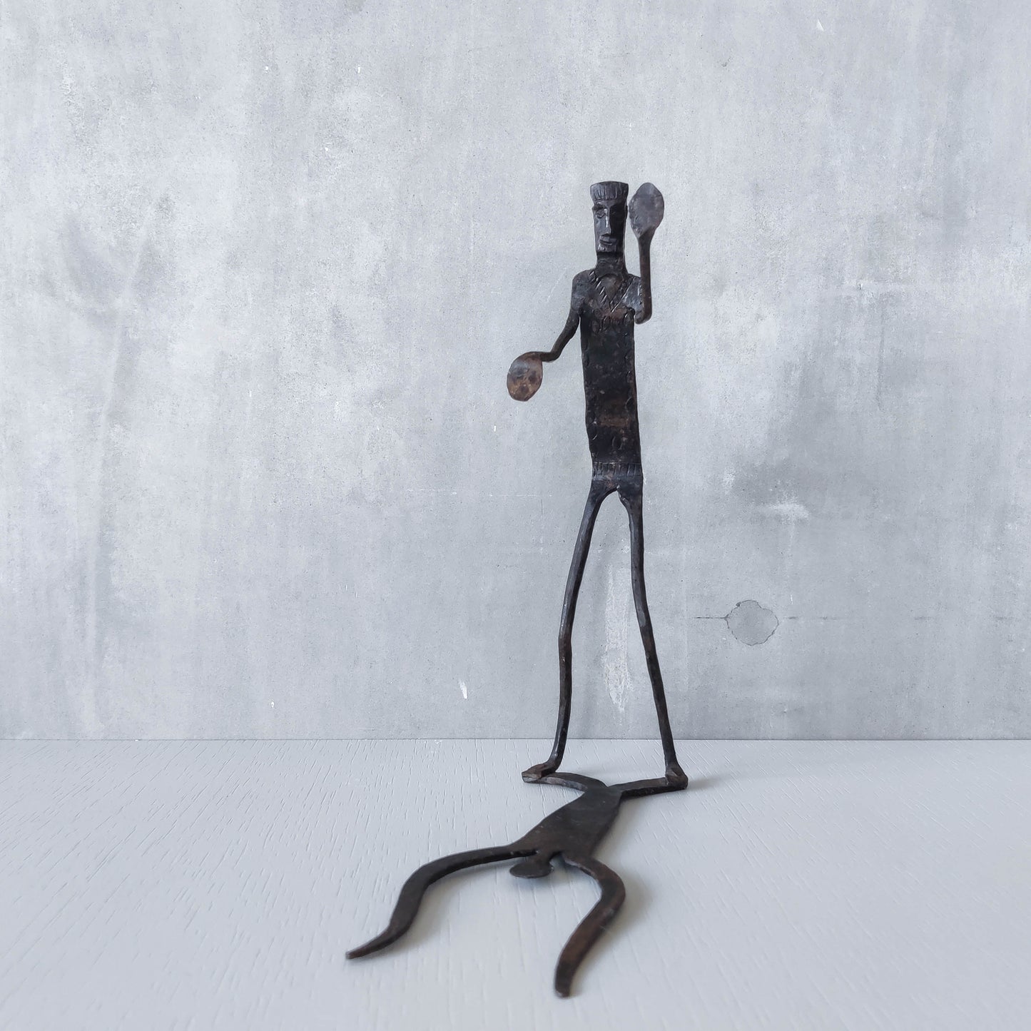 Brutalist wrought iron handmade figure with shadow sculpture or single bookend