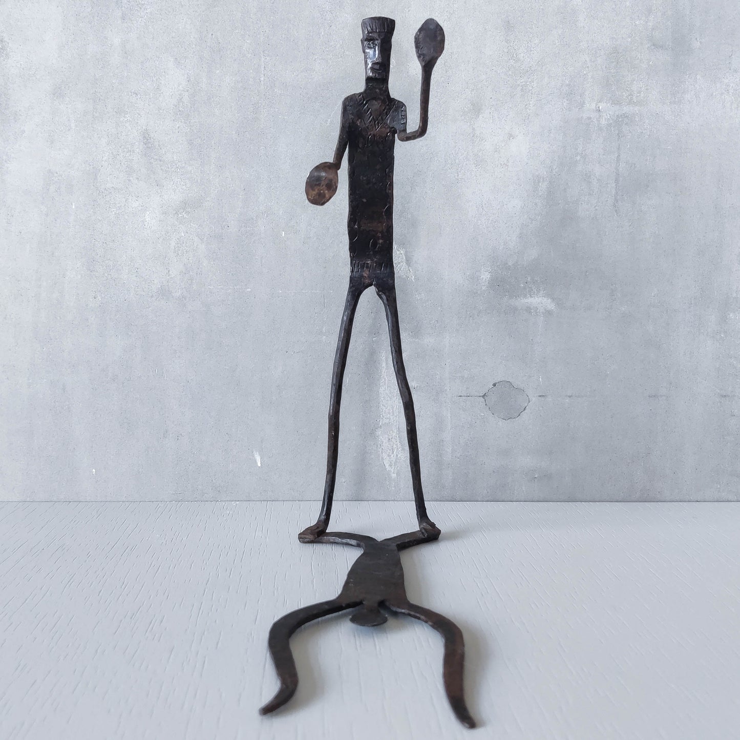 Brutalist wrought iron handmade figure with shadow sculpture or single bookend