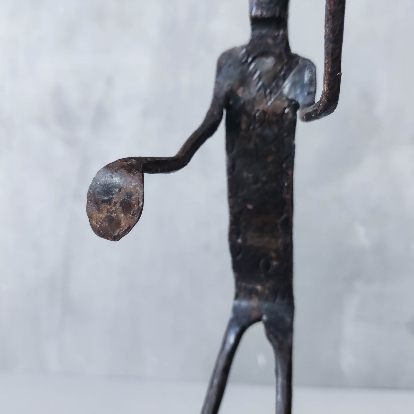 Brutalist wrought iron handmade figure with shadow sculpture or single bookend