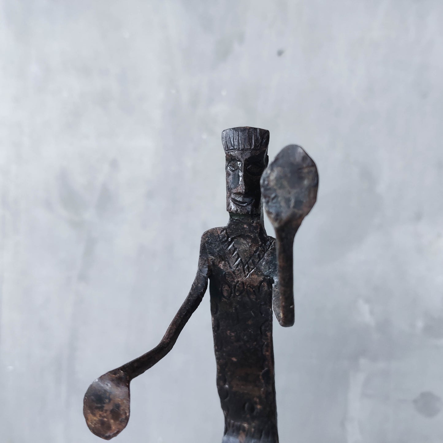 Brutalist wrought iron handmade figure with shadow sculpture or single bookend