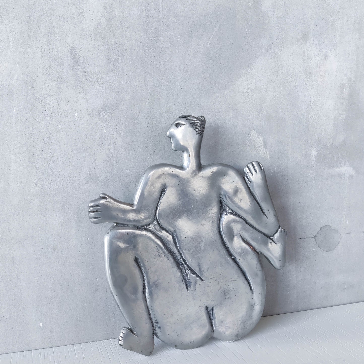 Vintage Carrol Boyes cast pewter whimsical figure nude trivet stand