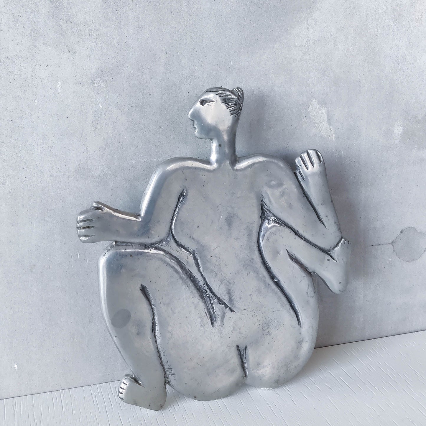 Vintage Carrol Boyes cast pewter whimsical figure nude trivet stand