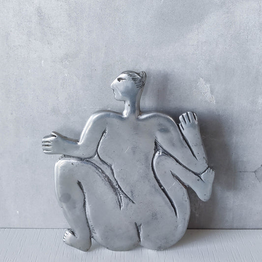 Vintage Carrol Boyes cast pewter whimsical figure nude trivet stand