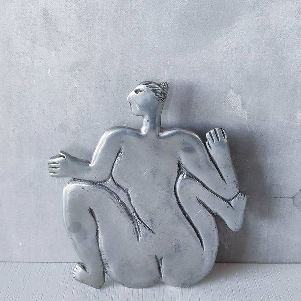 Vintage Carrol Boyes cast pewter whimsical figure nude trivet stand