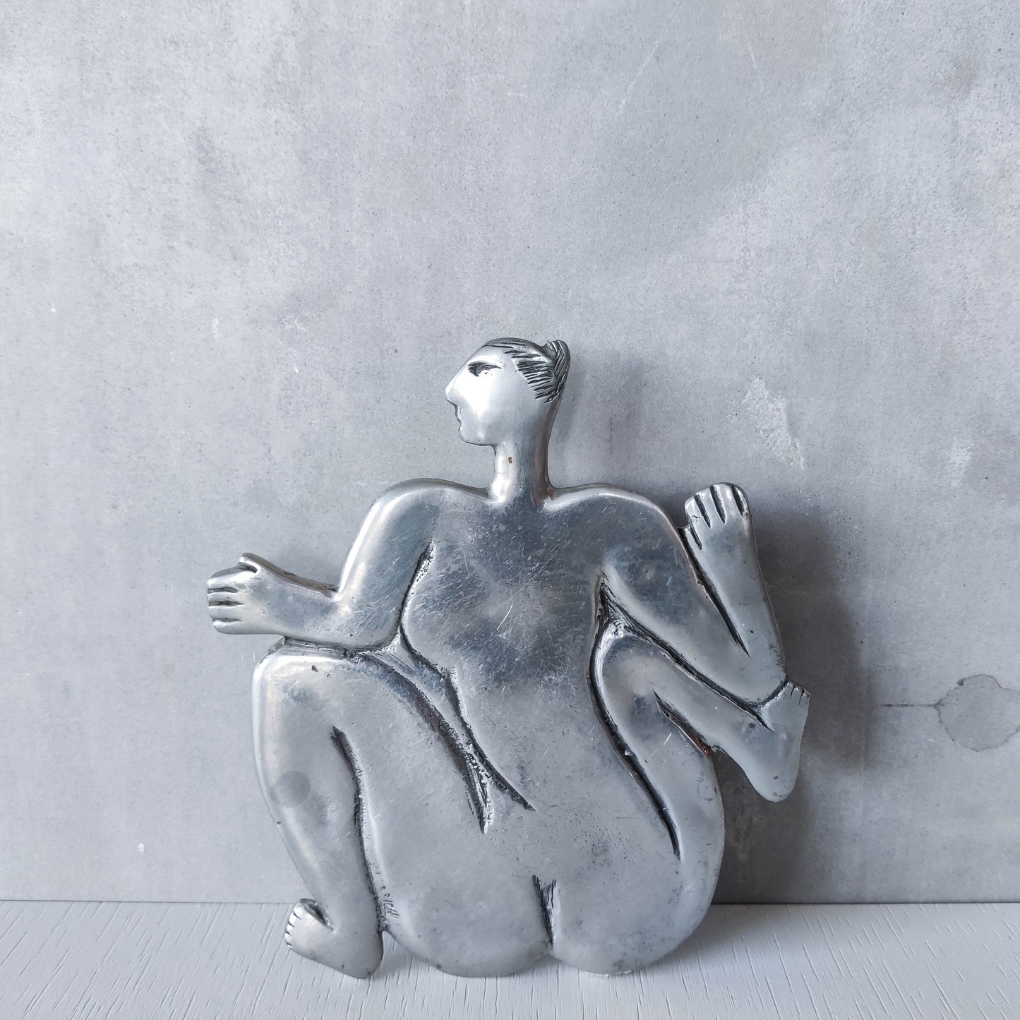 Vintage Carrol Boyes cast pewter whimsical figure nude trivet stand