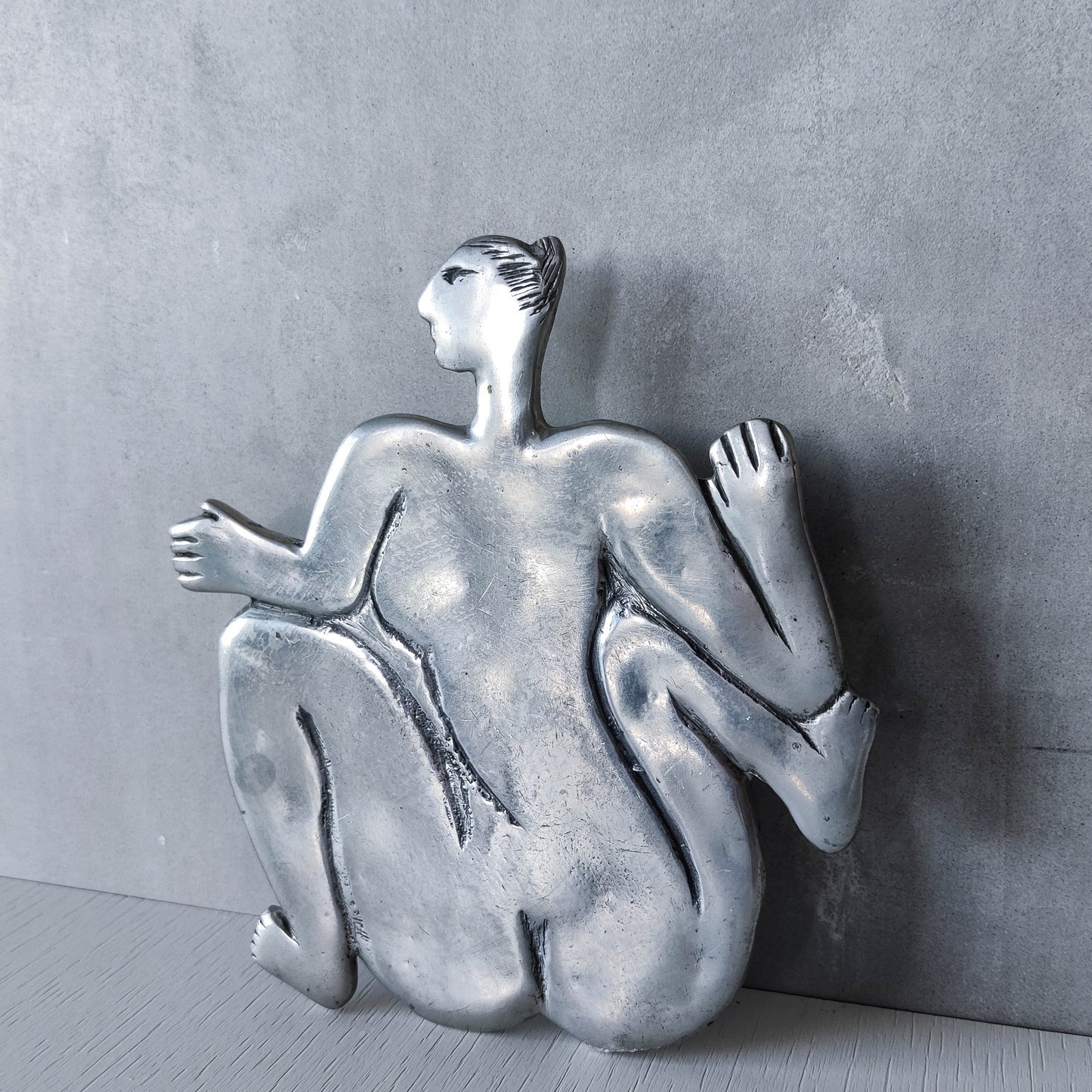 Vintage Carrol Boyes cast pewter whimsical figure nude trivet stand