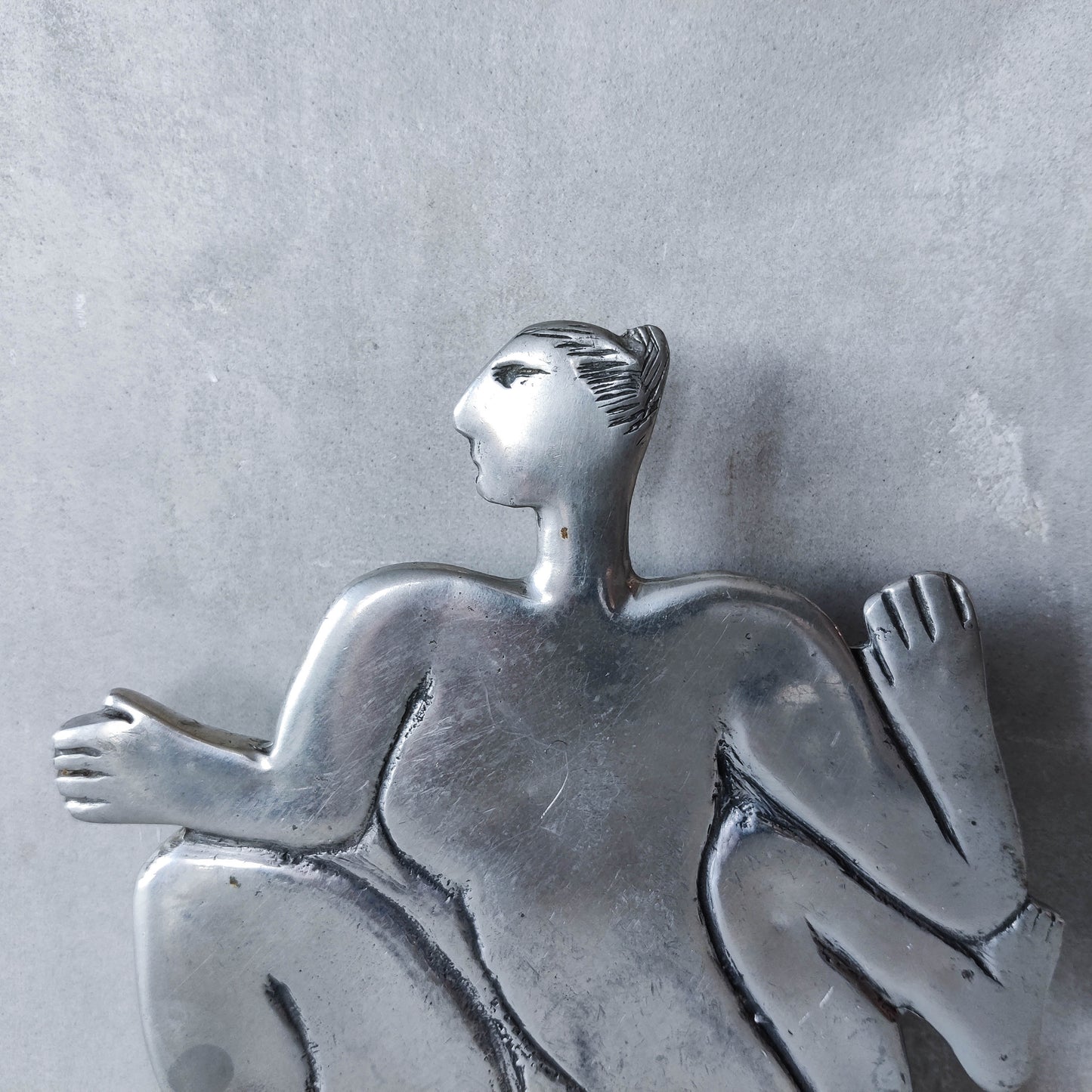 Vintage Carrol Boyes cast pewter whimsical figure nude trivet stand