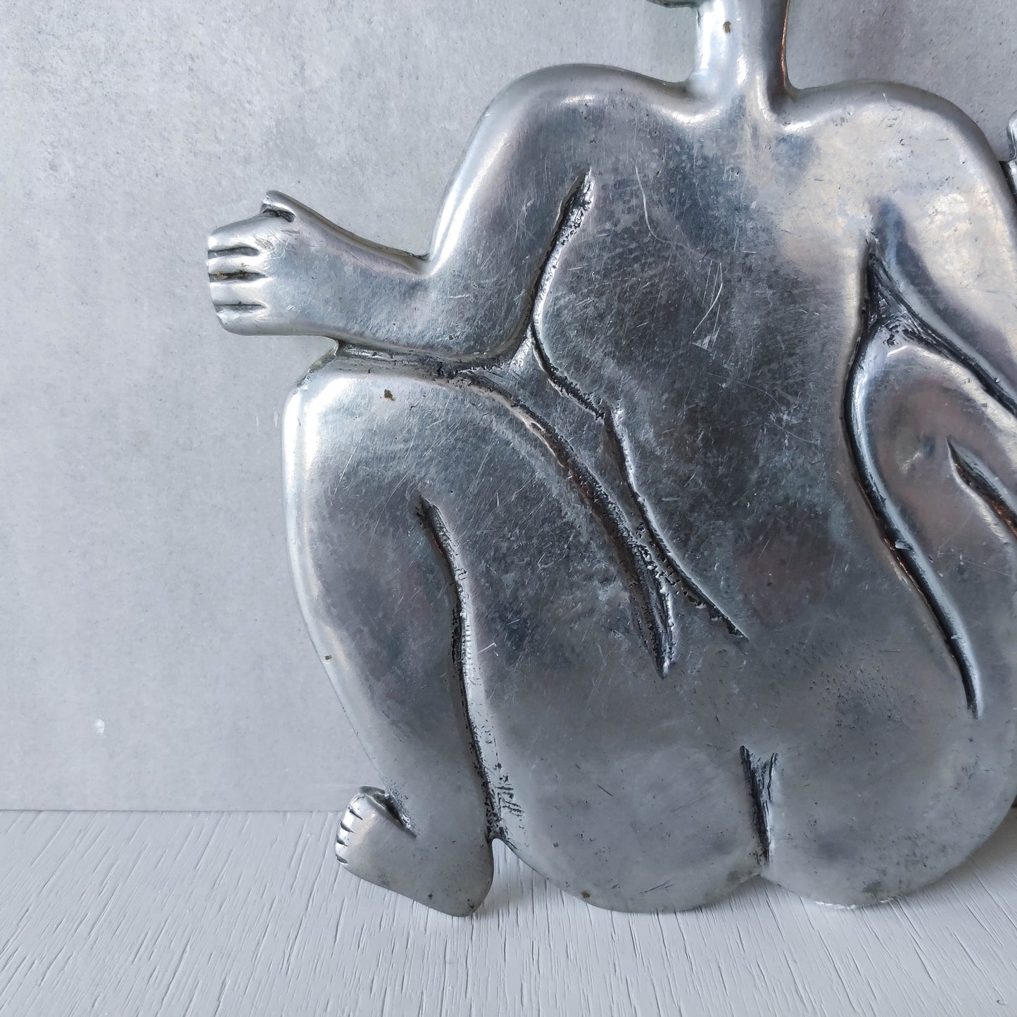 Vintage Carrol Boyes cast pewter whimsical figure nude trivet stand