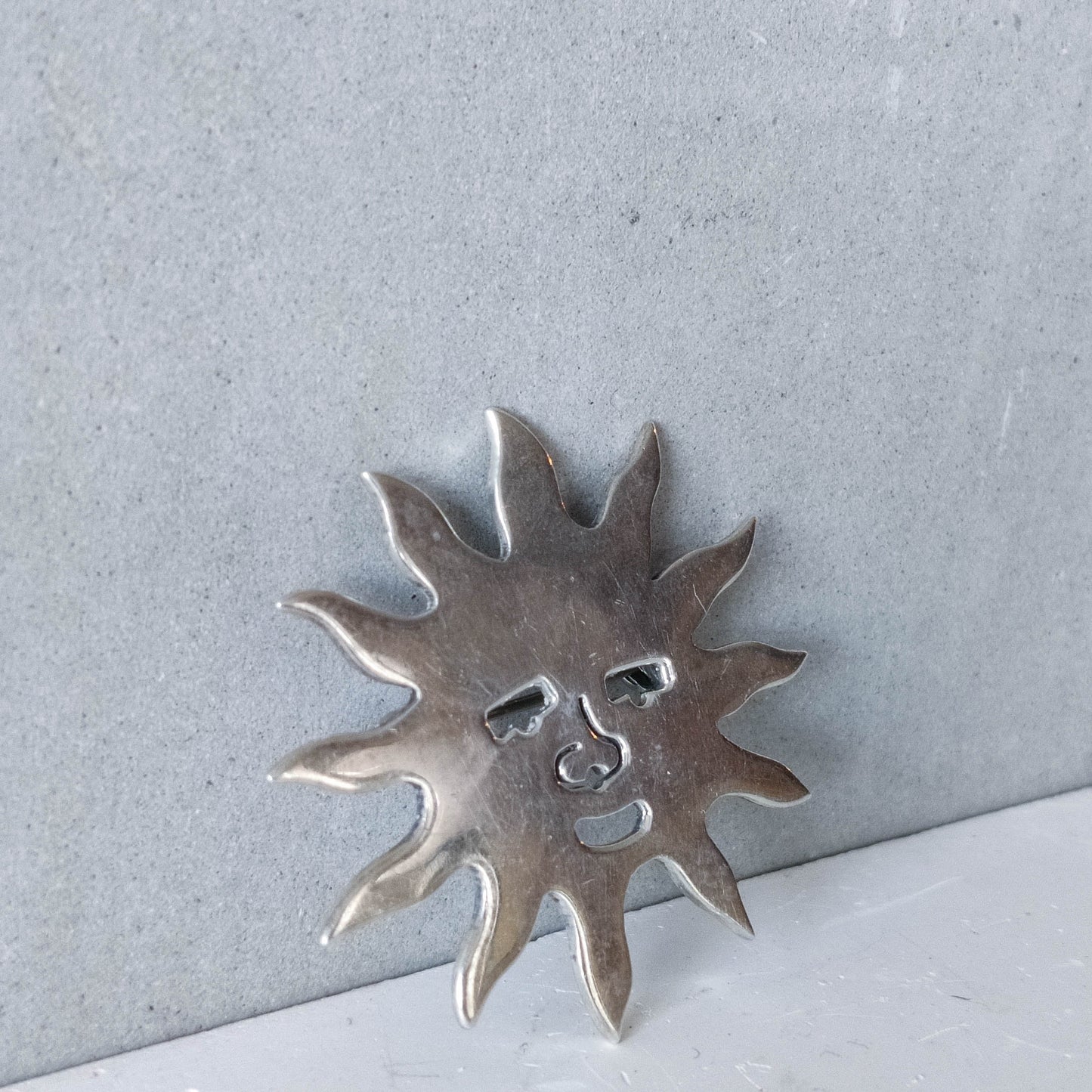 Vintage Taxco Mexico sterling silver sun face brooch