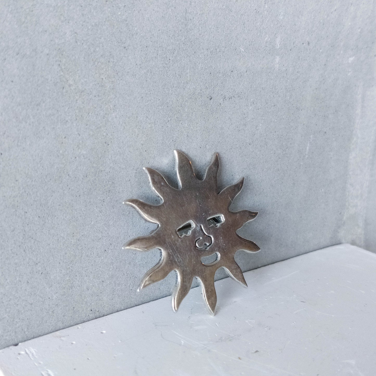 Vintage Taxco Mexico sterling silver sun face brooch