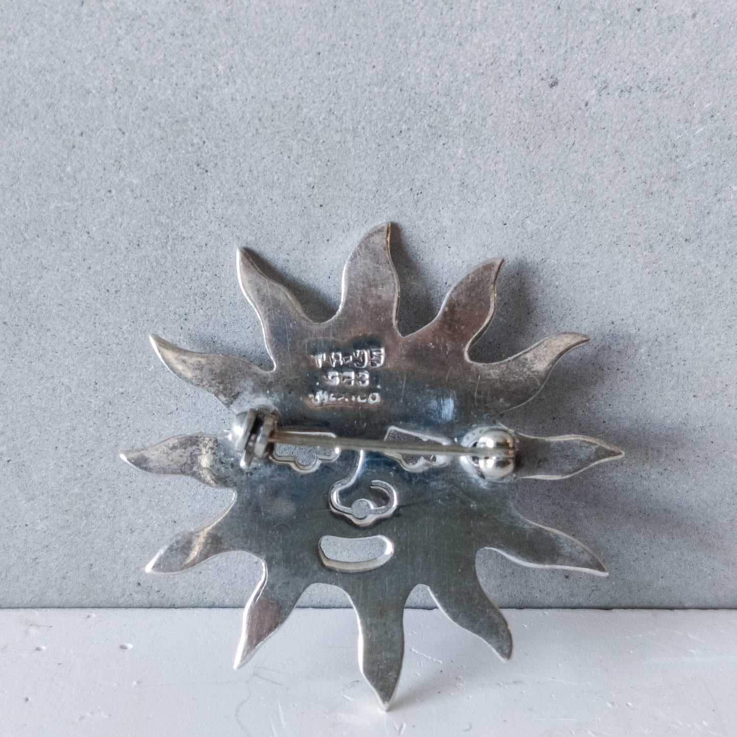 Vintage Taxco Mexico sterling silver sun face brooch