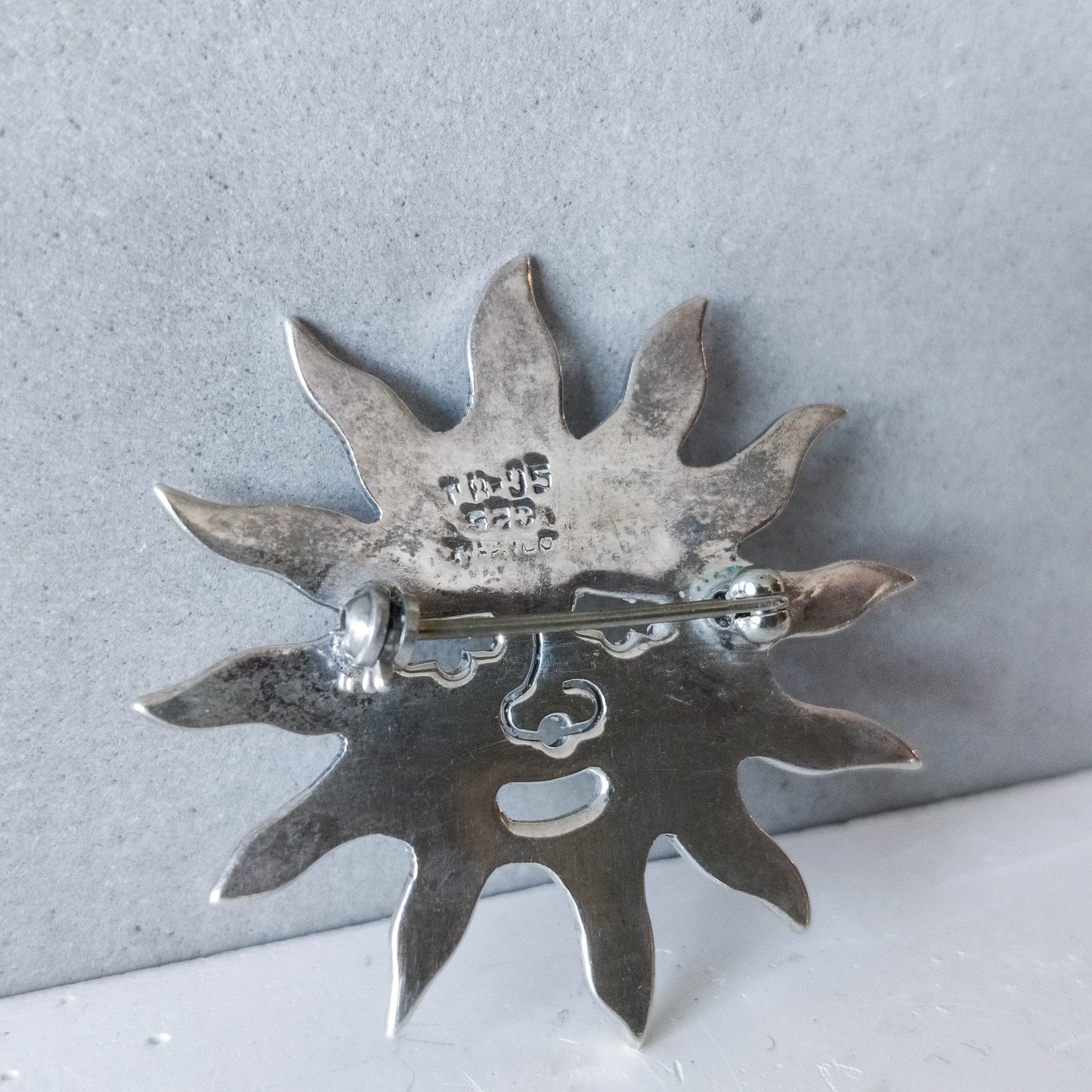 Vintage Taxco Mexico sterling silver sun face brooch