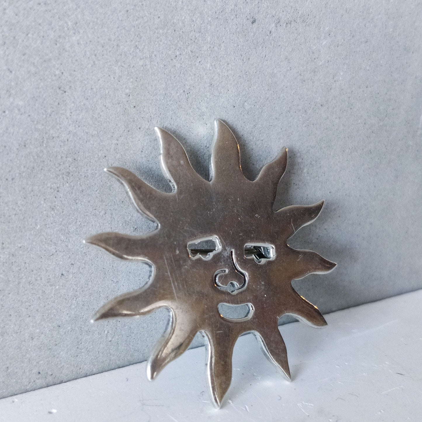 Vintage Taxco Mexico sterling silver sun face brooch