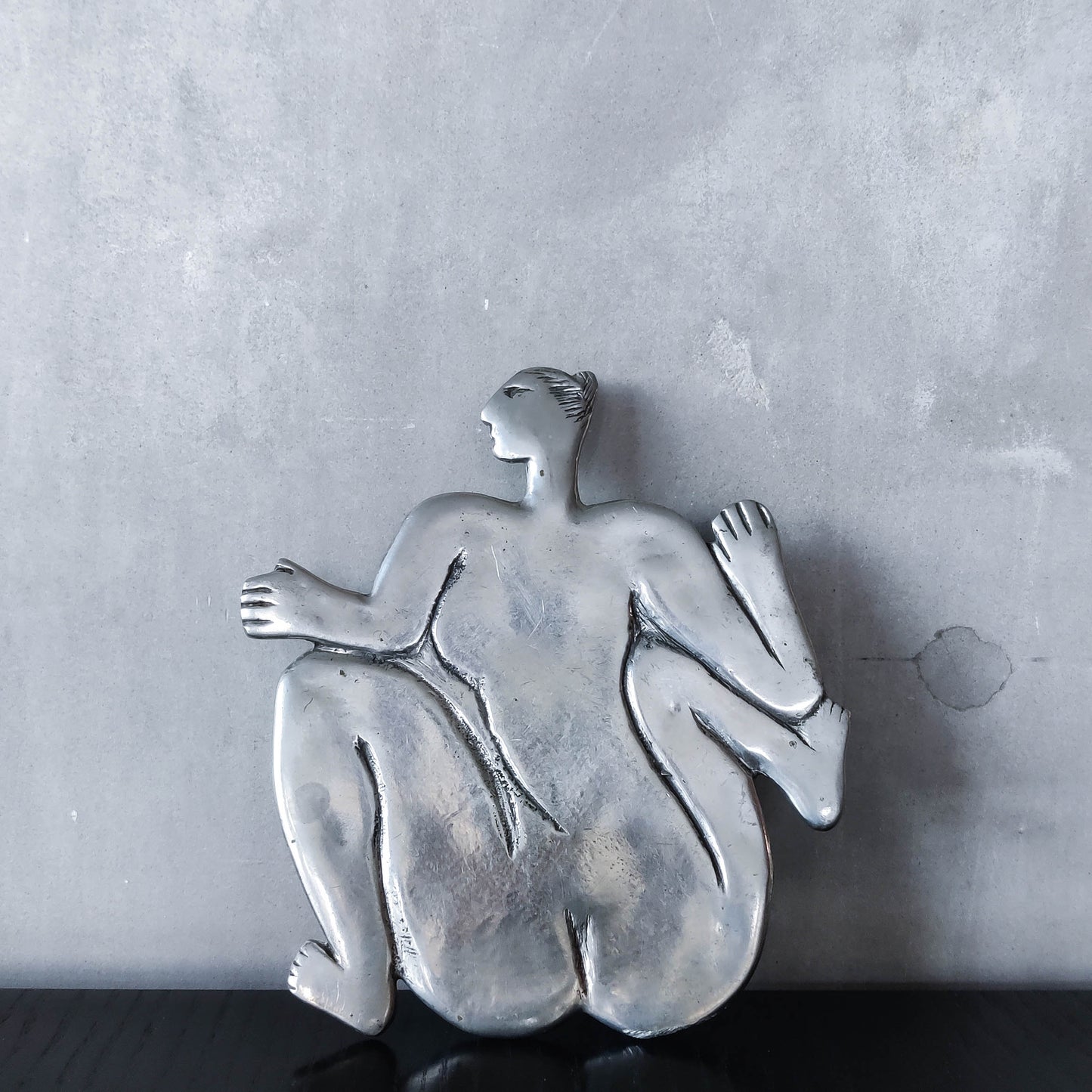 Vintage Carrol Boyes cast pewter whimsical figure nude trivet stand