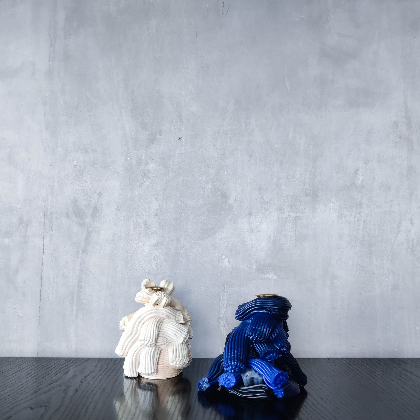 Pair of James Shaw 'Plastic Baroque' recycled plastic sculptural candle holders