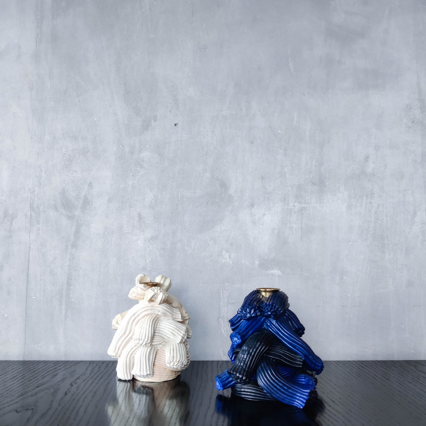 Pair of James Shaw 'Plastic Baroque' recycled plastic sculptural candle holders