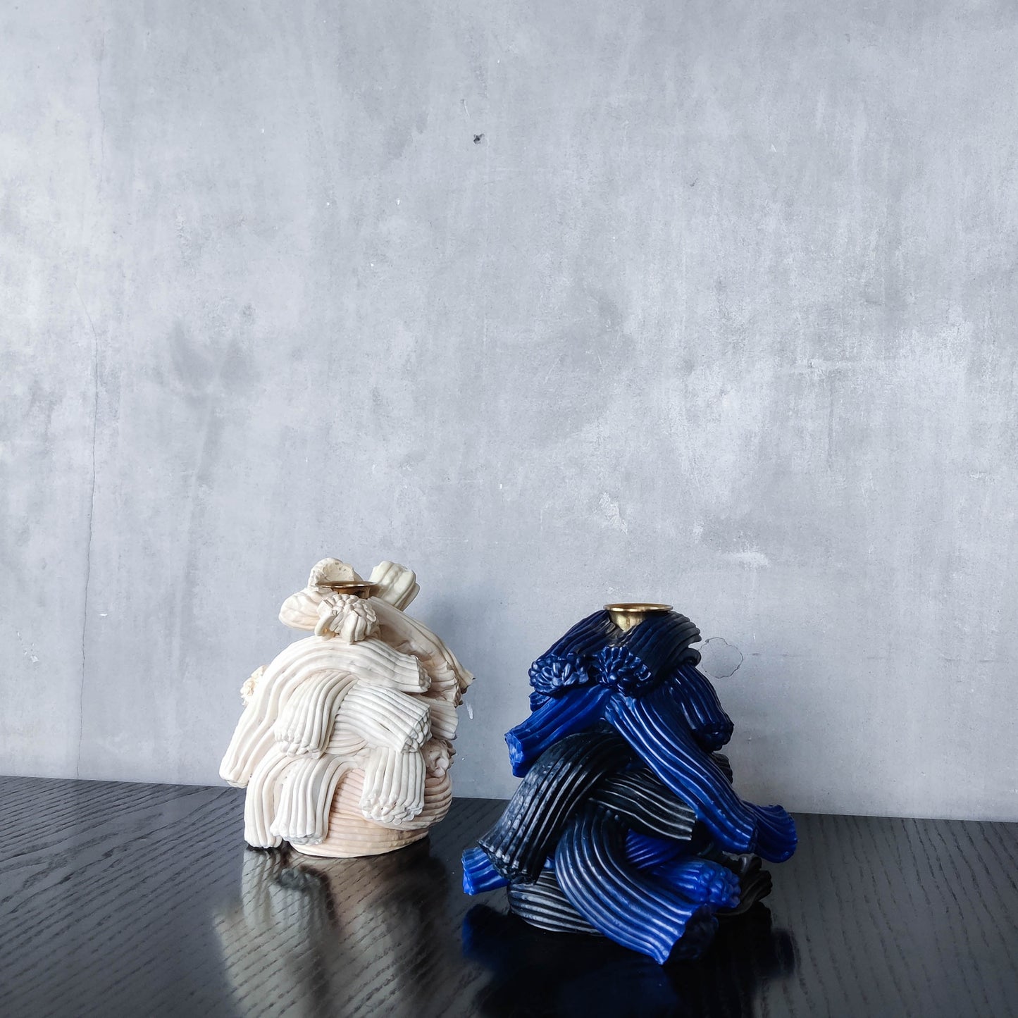 Pair of James Shaw 'Plastic Baroque' recycled plastic sculptural candle holders