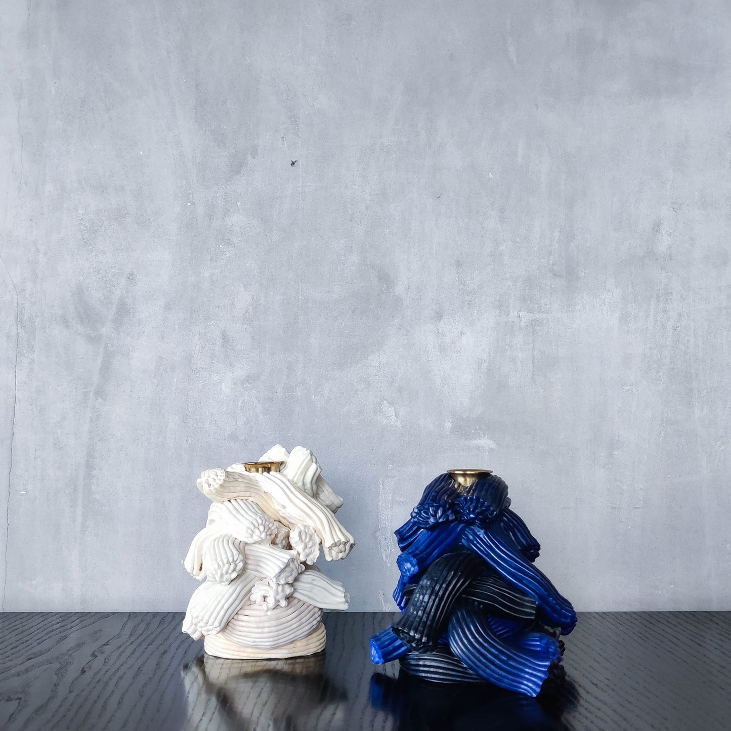 Pair of James Shaw 'Plastic Baroque' recycled plastic sculptural candle holders