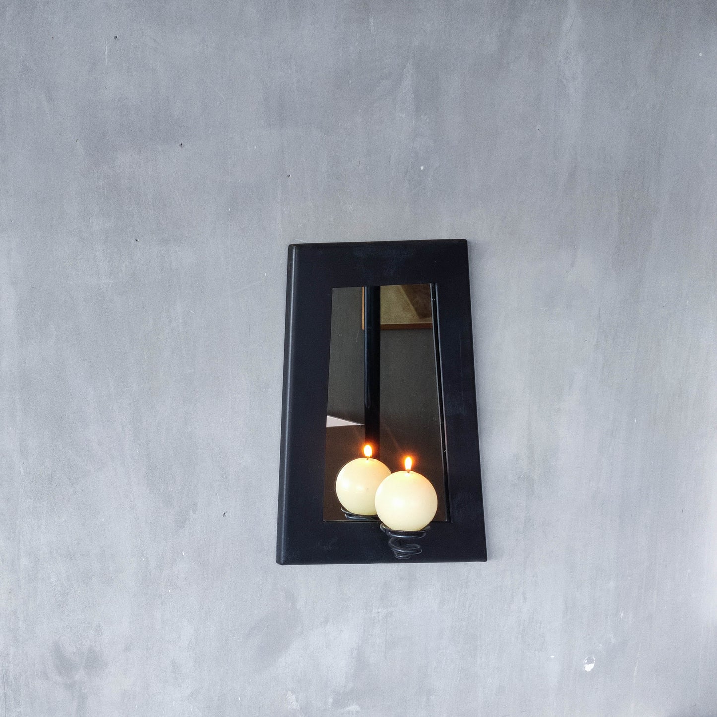 1990s handmade steel metalwork asymmetric mirror with candle sconce