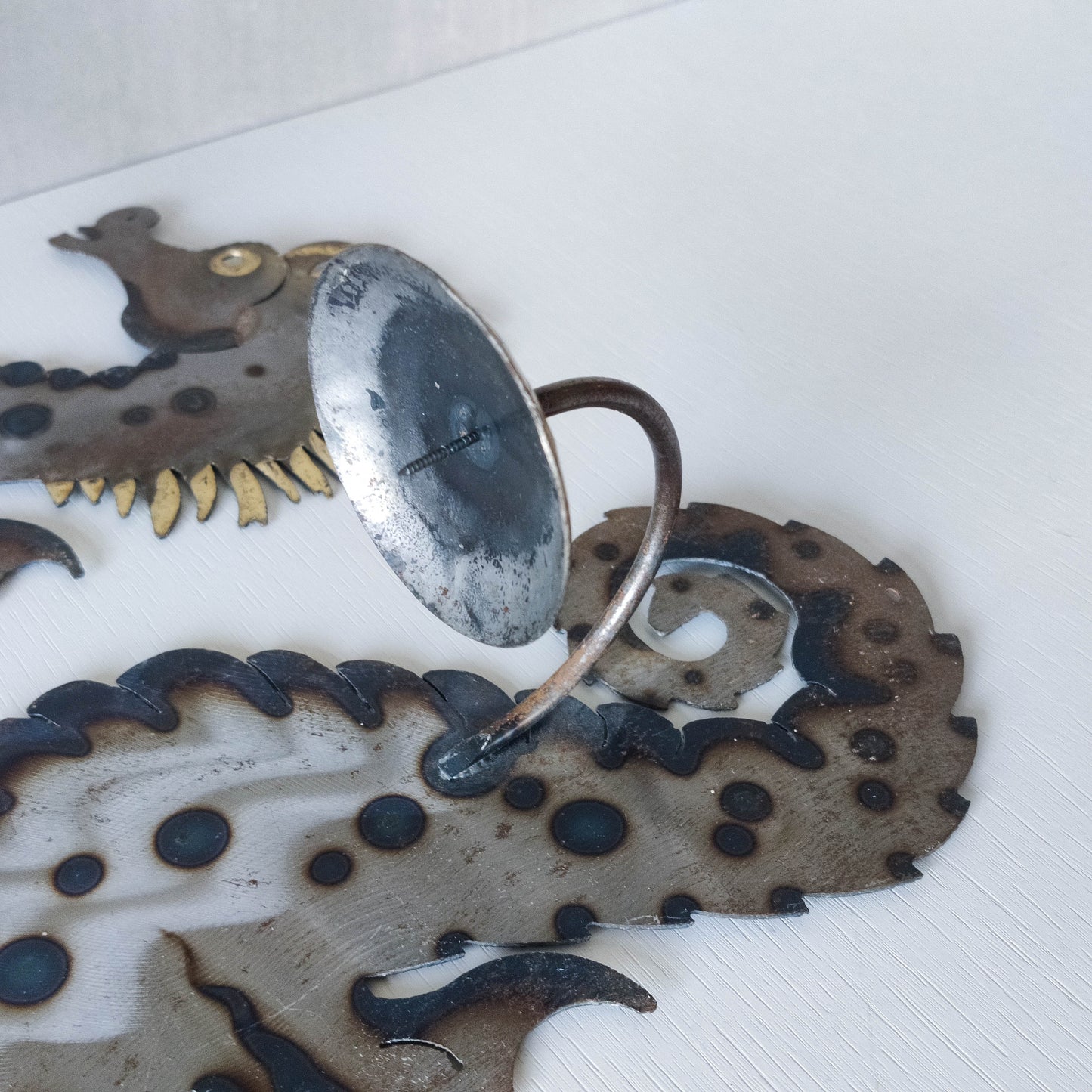 Pair of metalwork torched steel large seahorse sculptural wall sconces candle holders