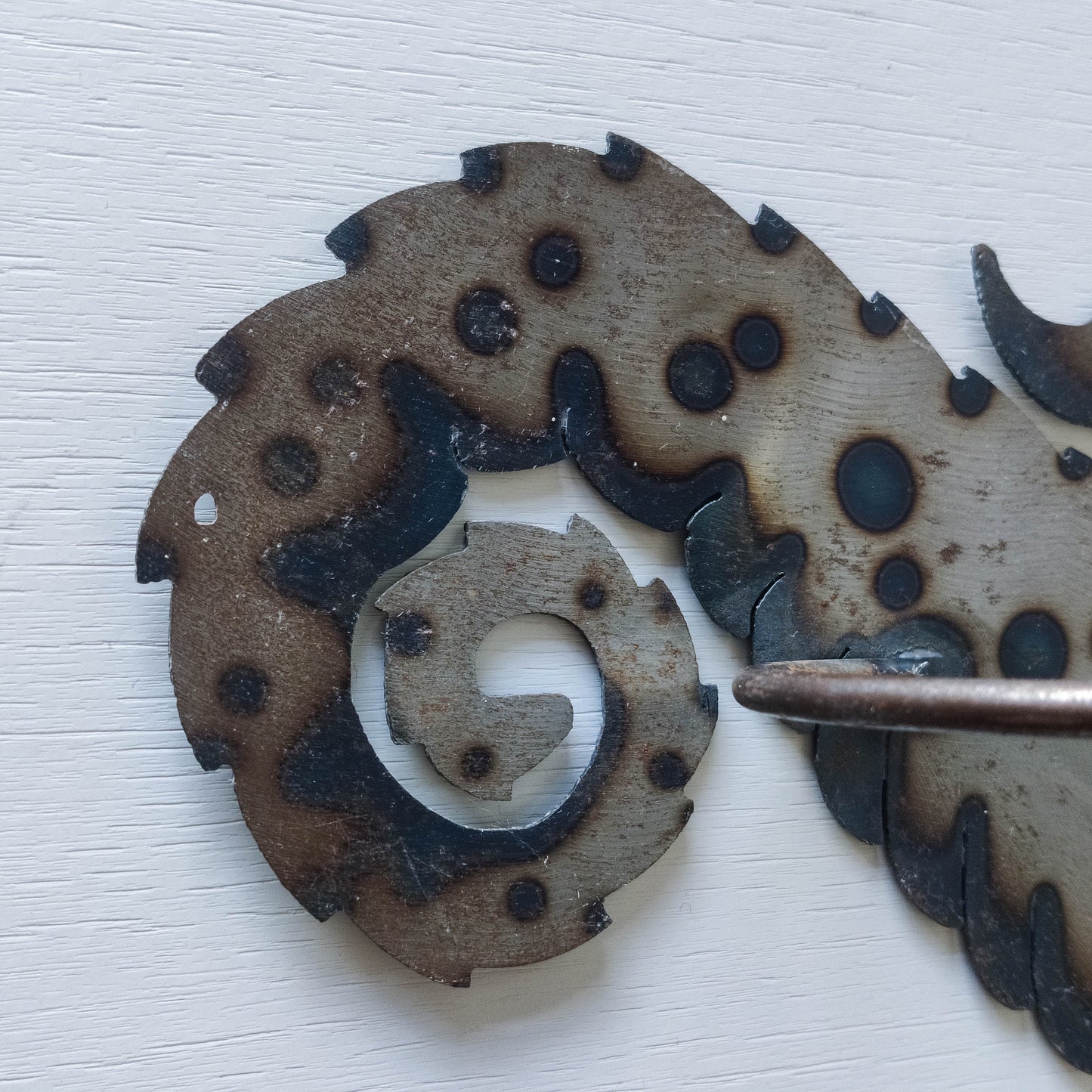 Pair of metalwork torched steel large seahorse sculptural wall sconces candle holders