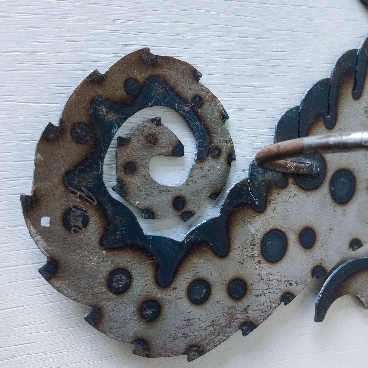 Pair of metalwork torched steel large seahorse sculptural wall sconces candle holders