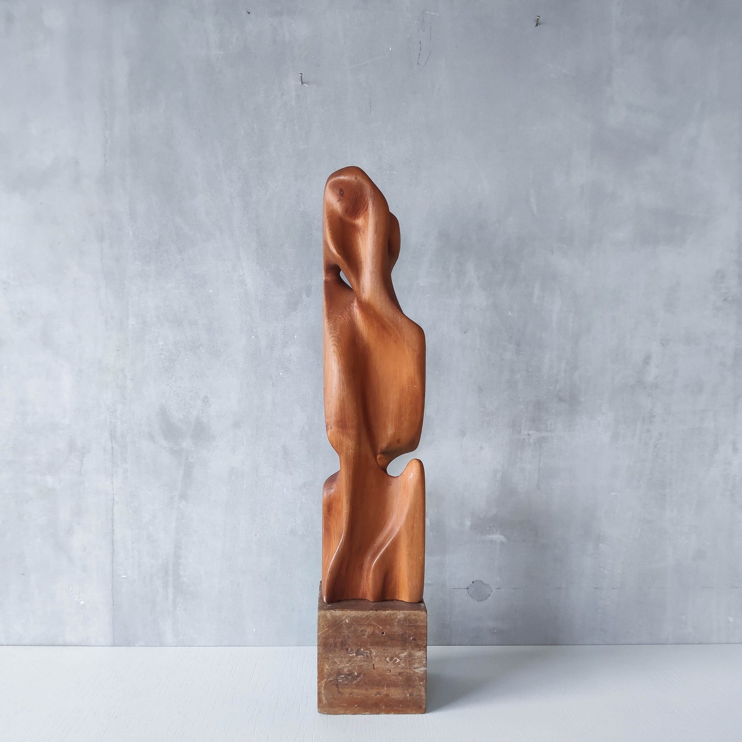 Vintage modernist carved wood organic abstract totem form sculpture