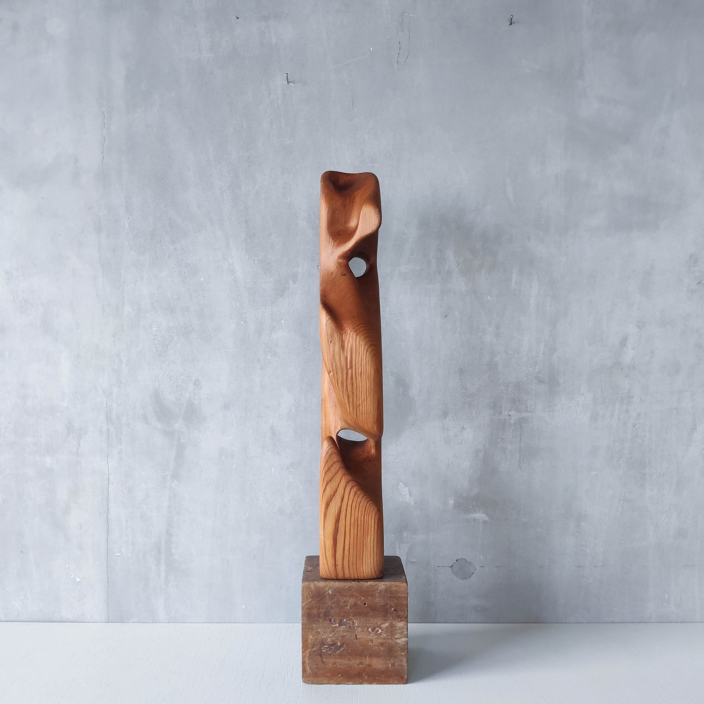 Vintage modernist carved wood organic abstract totem form sculpture