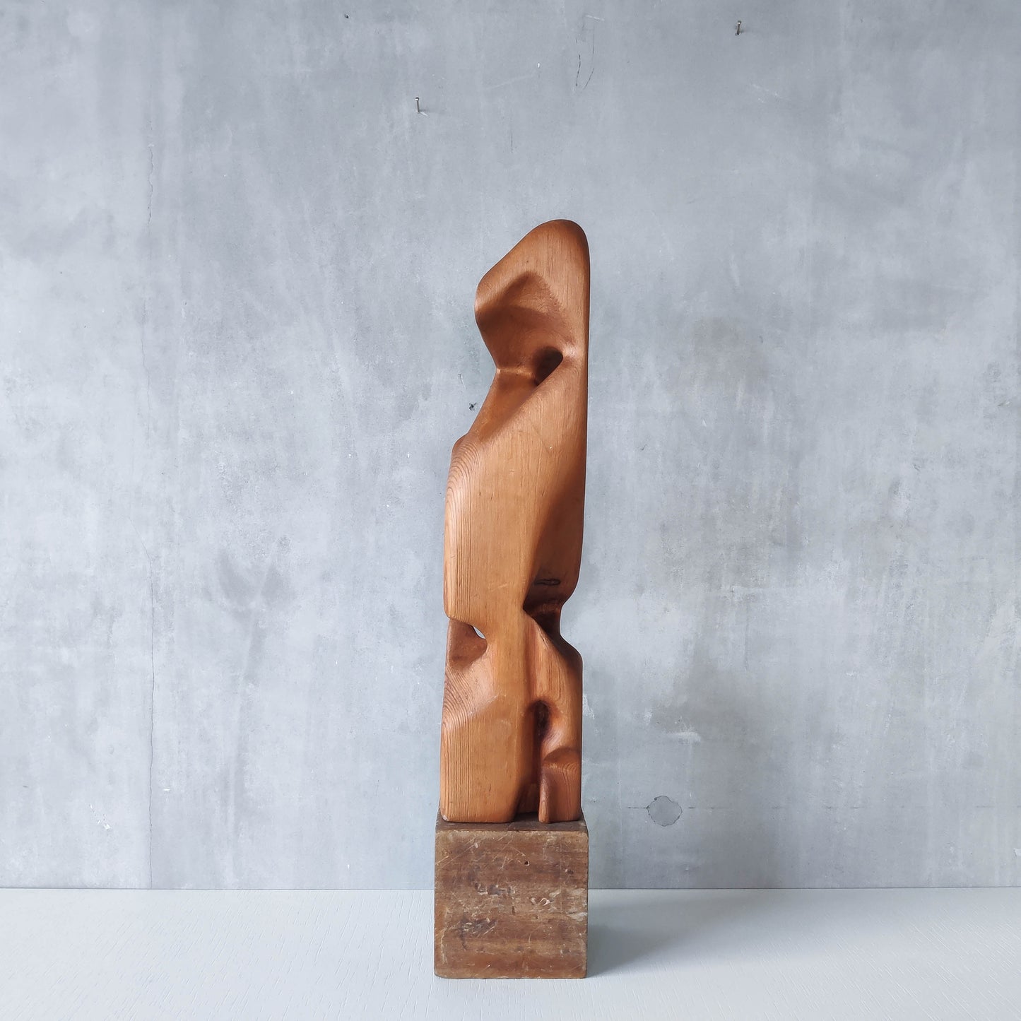 Vintage modernist carved wood organic abstract totem form sculpture