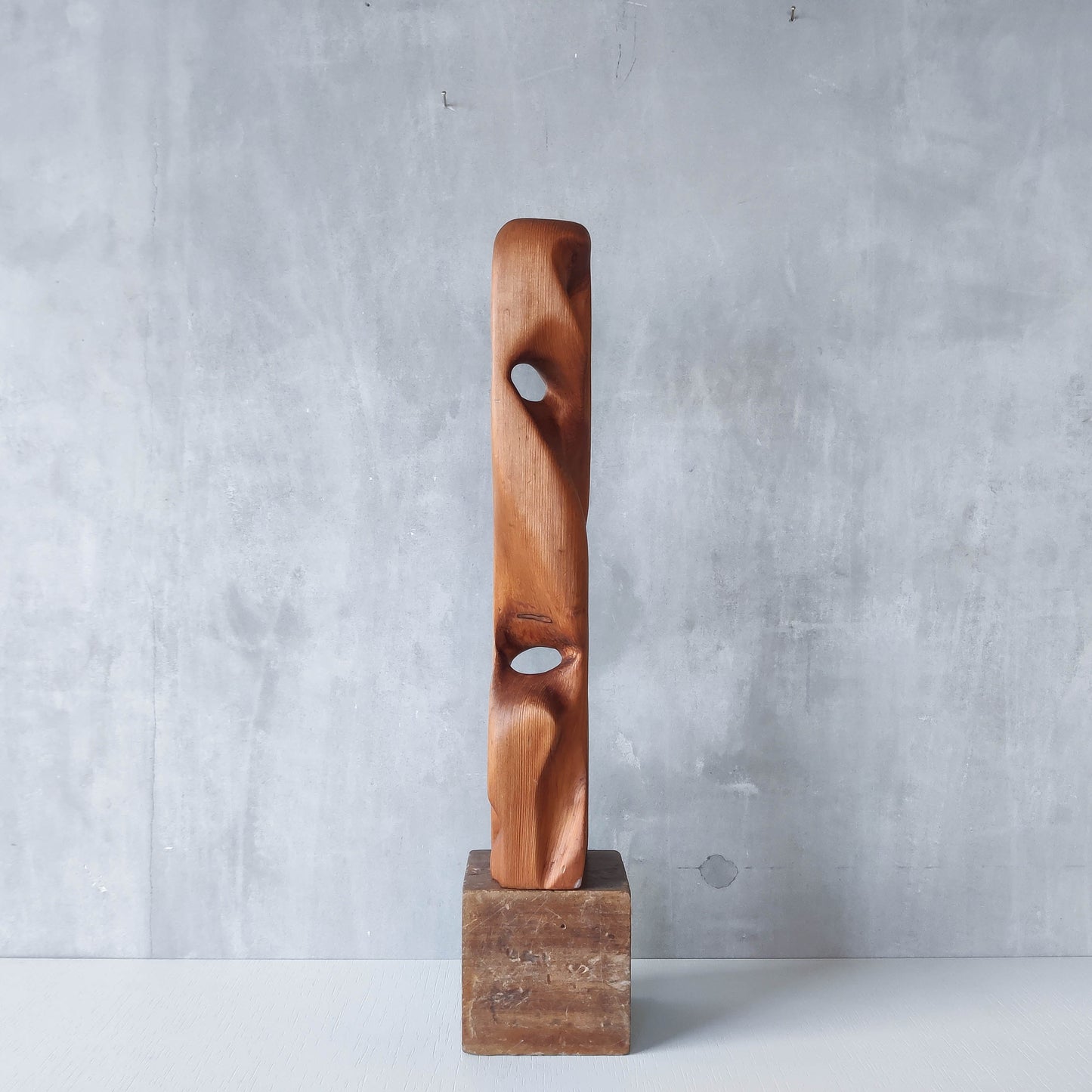 Vintage modernist carved wood organic abstract totem form sculpture